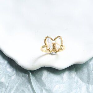 💕 Kendra Scott Haley Bow Ivory Mother-of-Pearl Band Ring Gold Size 7